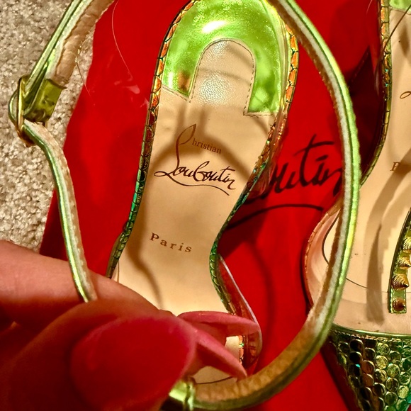 Christian Louboutin Green and Gold Heels with Metallic Accents - Picture 13 of 13